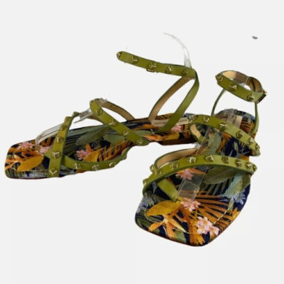 Antonio Melani Leather Studded Ankle Strap Tropical Print Sandals Size 7.5 - Picture 5 of 7